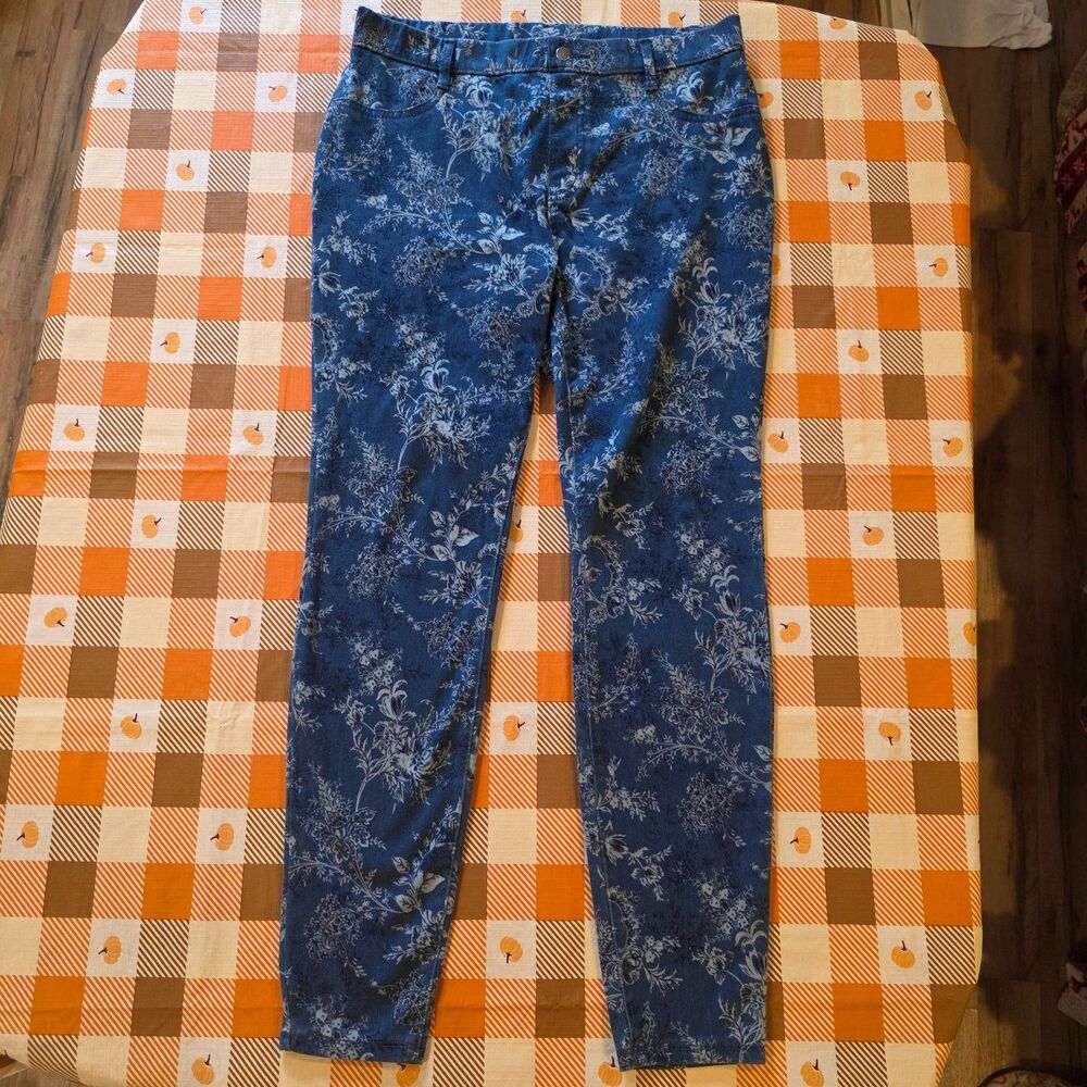 Time and Tru L 12-14 Floral Jeans Blue Denim Cottagecore Boho Romantic Vintage